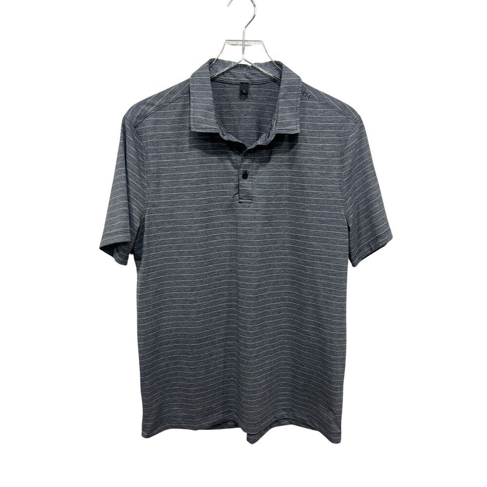 Lululemon‎ Polo Shirt Men's Size L Evolution Short Sleeve Gray Striped